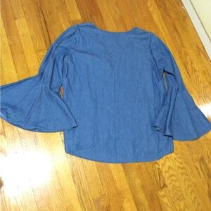 Women's Blue Denim Bell Sleeve Top